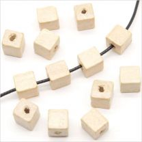 Perles Cubes en Bois 8mm Beige