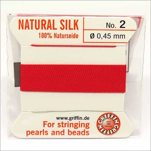 Fil de soie 100% Naturelle 0.45mm avec aiguille pour Collier de perles  Rouge – 2