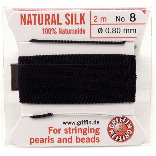 Fil de soie 0,80mm 100% Naturelle avec aiguille pour Collier de perles noir  – 2 mètres